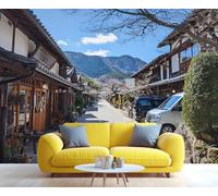 Fresque murale printanière de la vieille rue Sannenzaka à Kyoto, art traditionnel japonais représentant un paysage urbain, décoration charmante pour 250x175cm (Non autocollant)