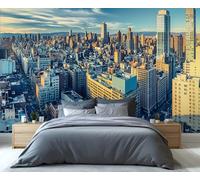 Fresque murale représentant la skyline de New York - Paysage urbain époustouflant au coucher du soleil, idéal pour décorer un salon ou une chambre. 400x280cm (Non autocollant)