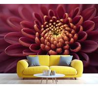 Fresque murale représentant un dahlia bordeaux foncé en gros plan, décoration murale florale complexe, accent luxueux pour le salon ou la chambre à coucher 150x105cm (Non autocollant)