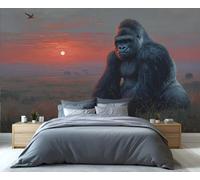 Fresque murale représentant un gorille majestueux au coucher du soleil Décoration murale représentant la faune de la savane africaine pour le salon papier peint spectaculaire sur une scène de safari