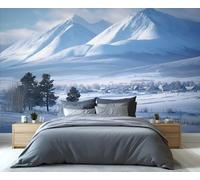 Fresque murale représentant une montagne et un village enneigés - Une œuvre d'art hivernale à couper le souffle pour la chambre à coucher, créez un havre de paix 300x230cm (Non autocollant)