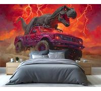 Fresque murale T-Rex explosif tout-terrain - Motif Tempête Rouge pour une maison éclectique et les fans de dinosaures 250x175cm (Non autocollant)