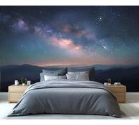 Fresque murale Voie lactée au-dessus d'une chaîne de montagnes - Décoration de ciel nocturne à couper le souffle pour salon, chambre, papier peint paysage cosmique 250x175cm (Non autocollant)