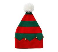 Frestepvie Bonnet de Lutin en Tricot Enfant Garçon Fille 1 à 6 Ans Casual Chapeau Hiver Tricoté pour Noël Doux Style Rayure Décoration Clochette Pompon Blanc Cadeau Accessoire de Cosplay
