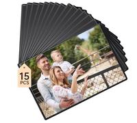 FRETONBA 15 Pièces Cadres à Photos Magnétiques Frigo, 15 x 10 cm Présentoir de Cartes Postales Sans Cadre avec Poche Transparente, Magnets Photo Cadre pour Réfrigérateurs en Métal, Noir