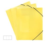 FRETONBA Pochette Cartonnée a4, Chemise Cartonnée A4 3 Pièces, Classeurs et Chemises Fixation de la Bande Élastique, Pochette Plastique Matériau PP Robuste et Durable, Jaune