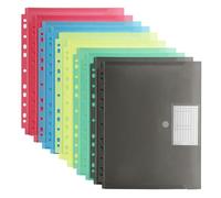 FRETONBA Pochette Plastique A4 10 Pièces, Pochettes Plastiques Perforées a4 5 Couleurs, Chemises avec Poche à Étiquette et Fermeture Scratch, Pochette Classeur pour Bureau, Voyage, Fournitures