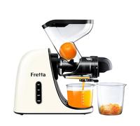 Fretta Extracteur de Jus à Pression à Froid, Goulotte d'alimentation Large de 76 MM, Presse-agrumes à Froid sans BPA, Extracteur de Jus de Fruits et Légumes, Recettes de Jus Incluses (Blanc)