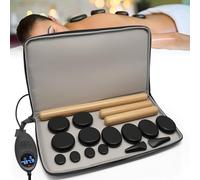 Freudeere Lot de 14 pierres de massage avec kit chauffant en bambou pour massage, pierres chaudes avec contrôle de la température et sac de transport (14 pierres et 3 bâtons)