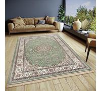 Freundin Home Collection Almas Tapis Oriental à Poils Courts - Doux et Classique - pour Chambre à Coucher, Salle à Manger, Salon, Couloir, Cuisine - Vert - 95 x 140 cm