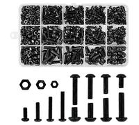 Frevoitna 500 Pièces Vis et écrous et rondelles Noire Tête Hexagonale Assortiment Kit, Boulons ronde tete plate, Boulon d'assemblage Six Pans, mécaniques Acier, M3 M4 M5