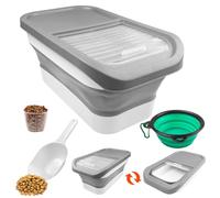 Frevoitna Conteneur Croquettes Chien Gris, Boîte Croquettes Chien avec Cuillère Tasse à Mesurer et gamelle, Container Pliable Seau de Stockage Hermétiques pour Nourriture et Friandises Animaux