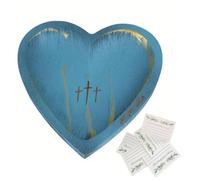 Frewurwer Bol de Prière en Bois avec Cartes de Prière, Bol Décoratif en Forme de Cœur avec Croix, Cadeau Chrétien, Cadeau Religieux pour Femme
