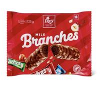 Frey Branches de chocolat lait - 5 Snacks fourrées à la crème de noisettes - Fabriqué en Suisse - Lot de 5 bâtonnets de 27g chacune - Certifié UT (5, Chocolat au lait)