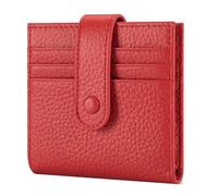 FREYAMIRA Portefeuille fin pour femme en cuir véritable avec porte-cartes de crédit à deux volets avec fermeture éclair, pochette pour pièces d'identité, fenêtre, Rouge, Moderne