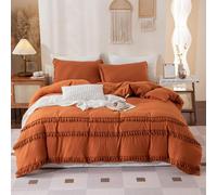 Freyamy Boho Housse de Couette 200x200cm+2 Taie d'oreiller 65x65cm Frange Caramel Bohème Parure de lit 2 Personnes Adulte Fille Sets de Housse Couette en 100% Microfibre Lavé avec Fermeture Éclair