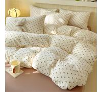 Freyamy Housse de Couette 140x200 Amour Brun avec 1 Taies d'oreiller 65x65 cm - Blanche Parure de Lit en Microfibre - Réversible Filles Linge de Lit 1 Personnes avec Fermeture Éclair