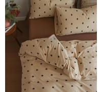 Freyamy Housse de Couette 140x200cm+1 Taie d'oreiller 65x65cm Coeur Rayures Marron Kaki Parure de lit Motif du Cœur Ado Adulte Filles Sets de Housse Couette en Microfibre avec Fermeture Éclairs