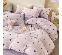 Freyamy Housse de Couette 220x240 Amour Violet Parure de lit 2 Personne en Microfibre avec Fermeture Éclair Réversible Sets de Housse Couette avec 2 Taie d'oreiller 65 x 65cm pour Filles Enfants