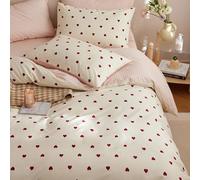 Freyamy Housse de Couette 240x260 Amour Rouge Parure de lit 2 Personne en Microfibre avec Fermeture Éclair Réversible Sets de Housse Couette Beige avec 2 Taie d'oreiller 65 x 65cm pour Filles