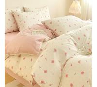 Freyamy Housse de Couette 240x260 Coton Fleurs Coeur Beige Rose Vert avec 2 Taie d'oreiller 65x65cm Parure de lit Adultes 2 Personnes Floral Sets de Housse Couette Filles Ado avec Fermeture Éclairs