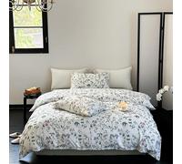 Freyamy Housse de Couette en Coton 140x200 Blanc Feuilles Floral Parure de lit Adulte avec Fermeture Éclair Sets de Housse Couette Fleurie 100% Coton avec Une Taie d'oreiller 65 x 65cm Filles Femmes