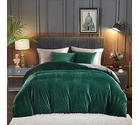 Freyamy Housse de Couette Flanelle 140x200cm Vert foncé Gris Peluche Parure de lit 1 Personne Velours Hiver Chaude avec Fermeture Éclair Sherpa Linge de lit Réversible avec 1 Taie d'oreiller 65 x 65cm