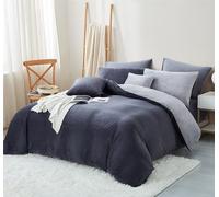 Freyamy Housse de Couette Flanelle 200x200cm Gris foncé Gris Peluche Parure de lit 2 Personne Velours Hiver Chaude avec Fermeture Éclair Sherpa Linge de lit Réversible avec 2 Taie d'oreiller 65 x 65cm