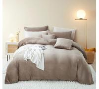 Freyamy Housse de Couette Flanelle 220x240cm Kaki Peluche Parure de lit 2 Personne Velours Hiver Chaude avec Fermeture à Glissière Doux Polaire Sherpa Linge de lit avec 2 Taie d'oreiller 65 x 65cm