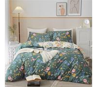 Freyamy Housse de Couette Fleurie 140x200+1 Taie d'oreiller 65x65cm Vert Rose Coloré Floral Ado Parure de lit en Microfibre Fleurs Sets de Housse Couette Adulte Filles avec Fermeture Éclair