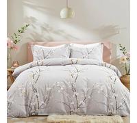 Freyamy Housse de Couette Floral 140x200+1 Taie d'oreiller 65x65cm Gris Fleurie Imprimé Ado Parure de lit en 100% Microfibre Fleurs Sets de Housse Couette Adulte Filles avec Fermeture Éclair