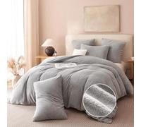Freyamy Housse de Couette Polaire Teddy 140x200cm Gris Hiver Chaude Duveteuse Parure de lit 1 Personne avec Fermeture Éclair Peluche Sherpa Flanelle Linge de lit avec 1 Taie d'oreiller 65 x 65cm