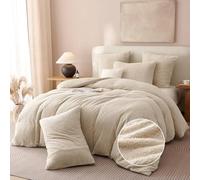 Freyamy Housse de Couette Polaire Teddy 220x240cm Beige Hiver Chaude Duveteuse Parure de lit 2 Personne avec Fermeture Éclair Peluche Sherpa Flanelle Linge de lit avec 2 Taie d'oreiller 65 x 65cm