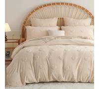 Freyamy Peluche Housse de Couette 200x200+2 Taie d'oreiller 65x65cm Beige Tuftée Amour Shaggy Furry Parure de lit 2 Personnes Adulte Flanelle Fuzzy Hiver Chaude Linge de lit avec Fermeture Éclair