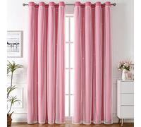Freyamy Rideau Occultant Étoile Creux Rideaux Thermique Isolant Anti Froid Rideaux à Oeillets Léger Rideaux de Fenêtre avec Voile pour Enfants Filles Chambre Salon 2 Pièces 274x132cm(H×L) Rose