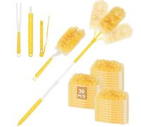 Freyeeti 32 Pièces Plumeau Poussiere Recharge Compatible avec Swiffer Plumeau Poussiere, 360° Recharges Plumeau Duster avec 1 Poignée & 1 Telescopique, pour Cheveux, Poussière, Saleté