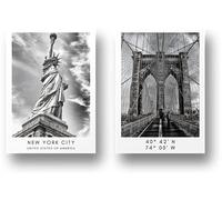 Freyheit Lot de 2 posters de qualité supérieure, élégants, avec images assorties en noir et blanc, au format A4 (21 x 30 cm), sans cadre photo, villes (New York)