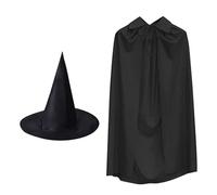 Frfik Cape À Capuche | 55,12 Pouces Halloween Hooded Cloak Witches Hat | Cosplay De Sorcière À Capuche À Capuche | Ensemble De Costumes En Polyester Avec Cape Et Chapeau Noir Pour Adultes Adolescents