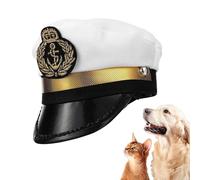 Frfik Capitaine H.at pour Chien - Blanc Captain Dog H at | Costume de Ha T | PP, Polyester 4,9 cm réglable avec Chapeau de Bateau avec aviat ou Lunettes de Soleil et Un Badge Chor