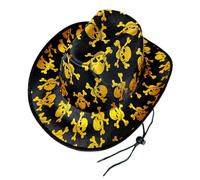 Frfik Chapeau western, motif tête de mort, chapeau western avec large bord et sangle de menton, accessoires de déguisement pour fêtes de famille, cosplay, fêtes, représentations théâtrales, spectacles