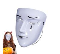 Frfik Masque intégral - Expression de 20,3 cm - Accessoire de costume en PVC - Motif pleurs et rires blancs avec sangle élastique - Idéal pour Halloween, cosplay, spectacles de théâtre et fêtes à