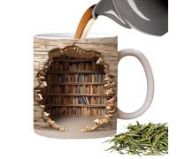 Frfik Mug en céramique motif livre | Motif plat 2D 350 ml | Tasse fantaisie pour lecteurs, femmes, hommes, latte, eau, de bibliothèque, anniversaire, Noël, cuisine, bar, maison, club de livre