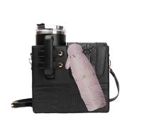 Frfik Sac de transport en cuir synthétique - Sac à bandoulière imperméable avec motif crocodile - Sangle réglable - Plusieurs poches pour voyage, gym et extérieur, Noir , Reportez-vous à la