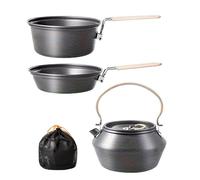 Frfik Set de Batterie de Cuisine de Camping - Set de Casseroles et Poêles Camping avec Théière - Équipement Extérieur pour Randonnée Pique-Nique Pêche Survival Familiale