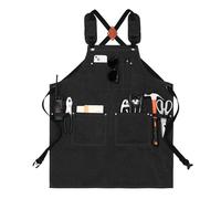 Frfik Tablier Toile | Ajustable Outil Cuisine Accessoires Imperméables - Tablier Robust Toile Cirée Avec Bretelles Croisées | Pour Hommes Femmes Menuisier Chef, Noir, Se référer à la description