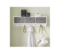 SoBuy FRG282-W Porte-manteau mural Porte-manteau d'entrée Patère Étagère suspendue avec 3 paniers et 5 crochets Porte-manteau blanc LHT environ : 100x30x20cm