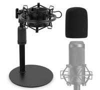 Frgyee Support de micro de bureau AT2020 amélioré, support de microphone de table réglable avec support antichoc et pare-brise en mousse pour microphone à condensateur Audio Technica AT2020 AT2020USB+