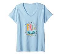Fri-Nally Celebration School's Out Plaisir d'été T-Shirt avec Col en V, Femme, Bleu Céleste, XL