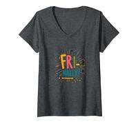 Fri-Nally Celebration School's Out Plaisir d'été T-Shirt avec Col en V, Femme, Chiné Foncé, XL