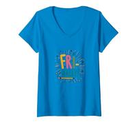 Fri-Nally Celebration School's Out Plaisir d'été T-Shirt avec Col en V, Femme, Saphir, L
